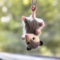 Crochet Opossum Car Mirror Hanging Accessory, Car Decoration, Car Ornament