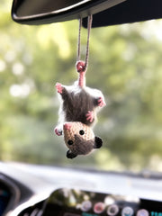 Crochet Opossum Car Mirror Hanging Accessory, Car Decoration, Car Ornament