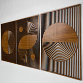 Abstract Boho Wood Wall Art, Bauhaus Inspired Geometric Design, Mid Century Modern Wall Decor, 3 Panel Wooden Set
