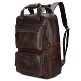 Leather Laptop Backpack Large Capacity Weekender Overnight Camping Rucksack Multi-Pocket Bag