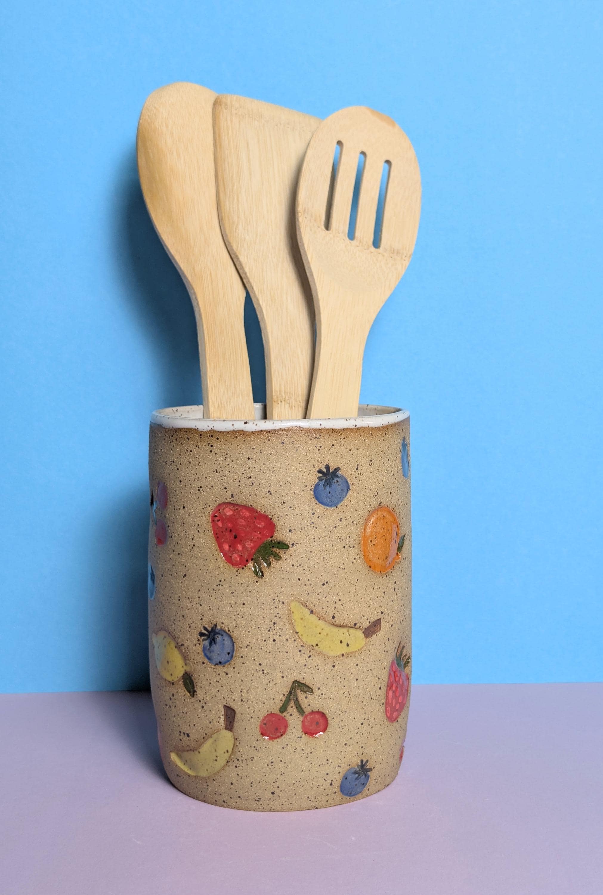 Ceramic Kitchen Utensil Holder with Fruit Motif