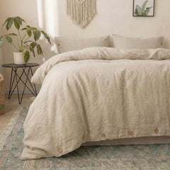 Organic Natural 100% Linen Duvet Comforter Cover with Buttons