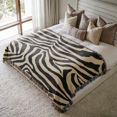 Animal Print Throw Zebra Woven Blanket Maximalist Tapestry Eclectic Home Decor Zebra Print Abstract Pattern Bold Statement Modern Safari