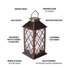 11 in. Solar LED Bronze Finish Lantern