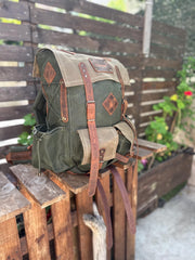 Leather and Canvas Backpack for Travel, Camping, Bushcraft