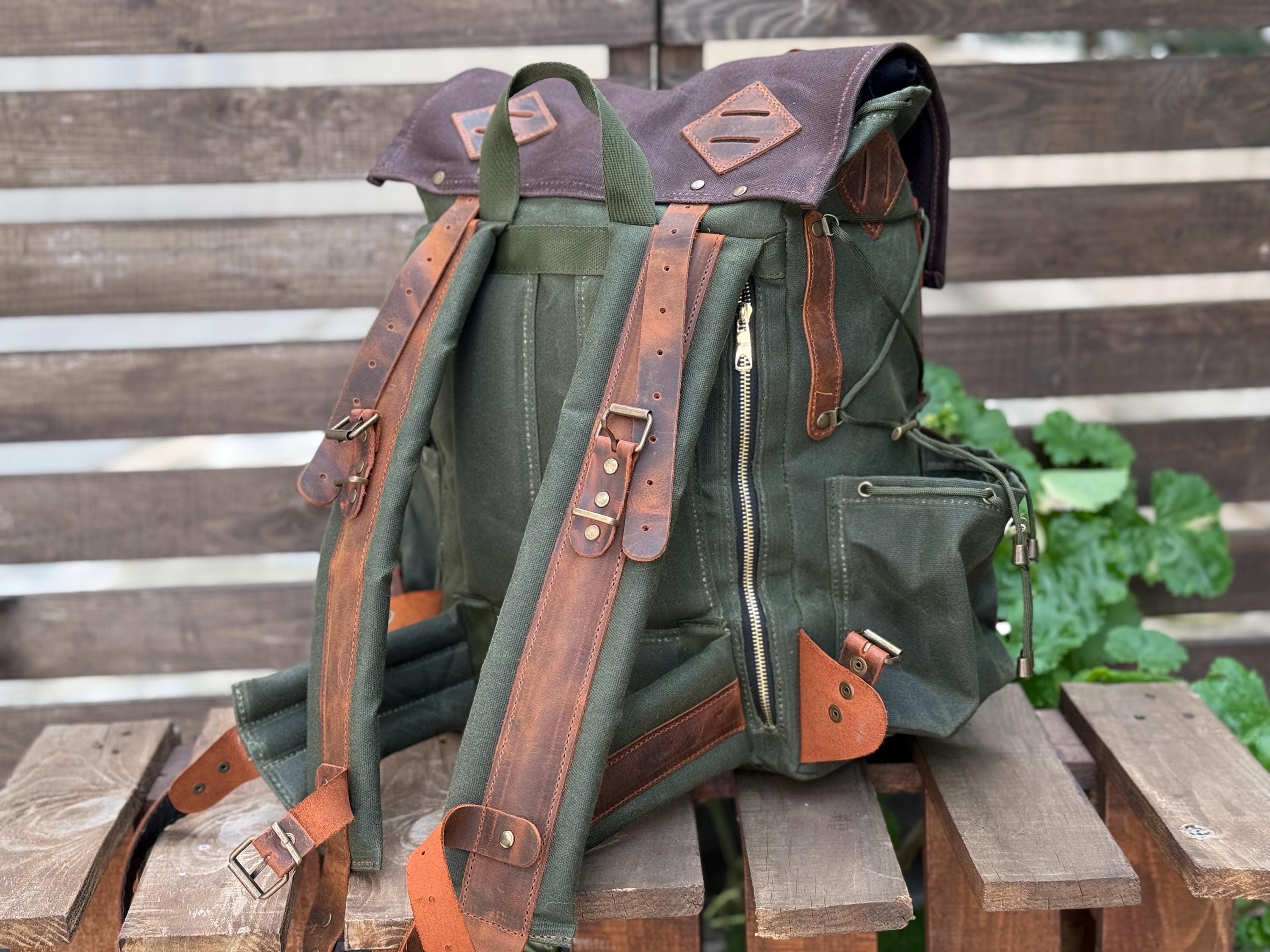 Leather and Canvas Backpack for Travel, Camping, Bushcraft