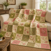 Floral Patchwork Quilt, Cottagecore Bedspread, Farmhouse Bedding, Botanical Coverlet, Shabby Chic Bedroom Decor, Garden Style