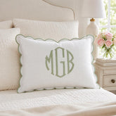 Scalloped Edge Linen Embroidered Pillow