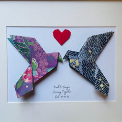 Personalized Origami Lovebirds Art, 8x10 White Frame