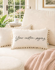 Velvet Pom Pom Personalized Words Pillow, Name Pillow, Customized Phrase, Quote Pillow, Foyer Entryway Bench Decor, Funny Gift For Friends
