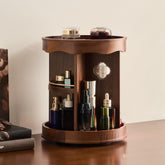 Rotating Wooden Cosmetic Storage | Makeup, Skincare & Toiletries Organizer | Perfume Display Shelf with Multi-Layer