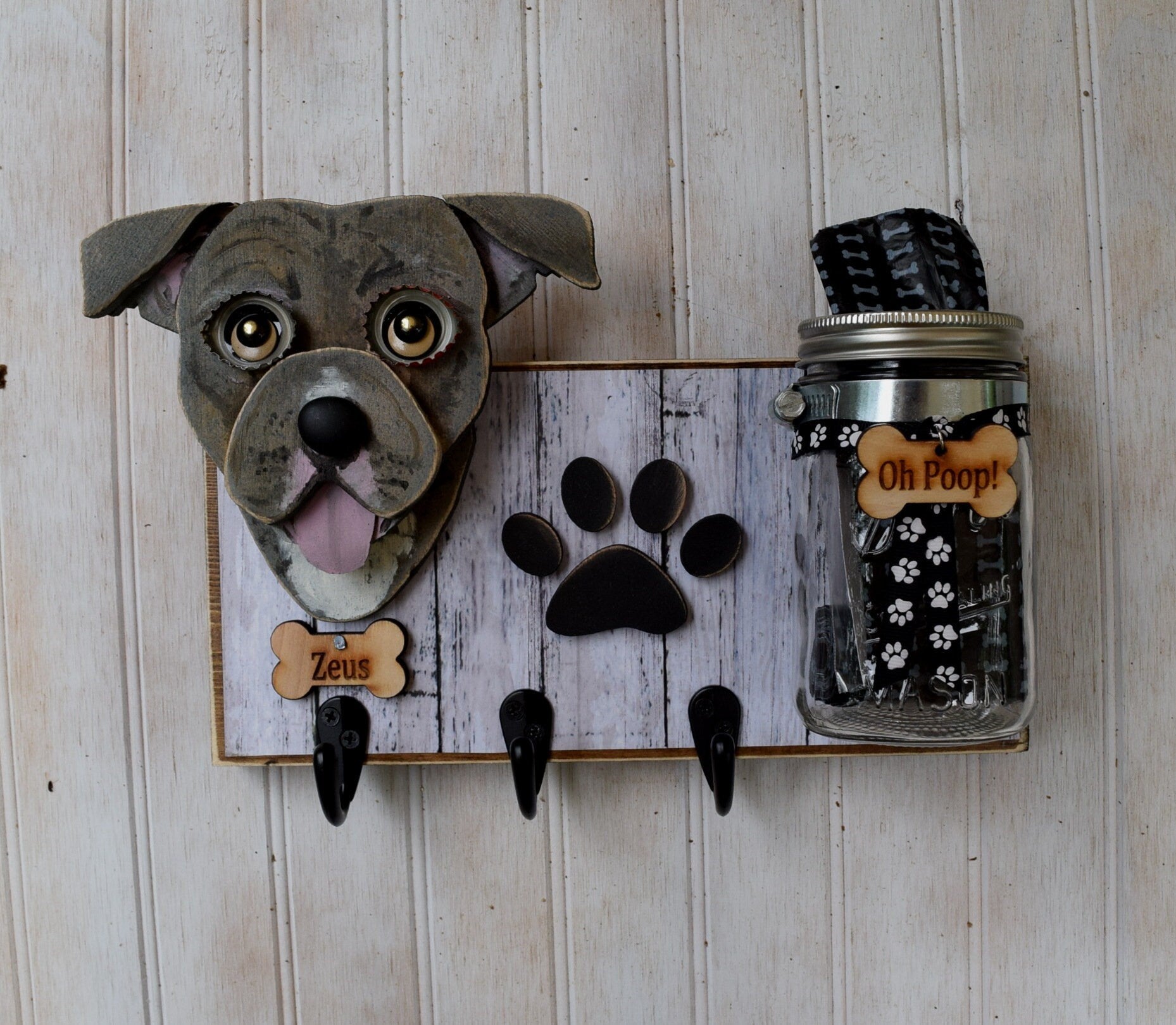 Custom Dog Leash Holder with Treat Jar