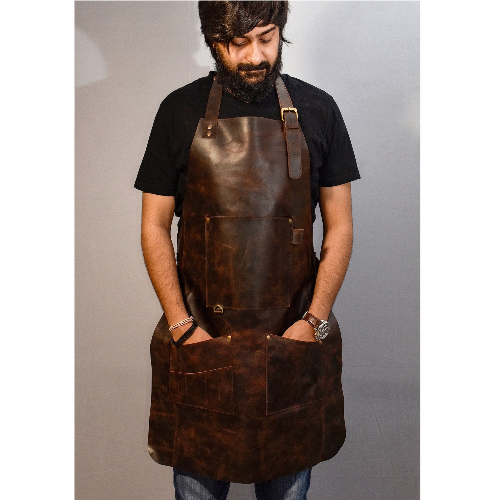 Leather Apron with Pockets and Adjustable Straps