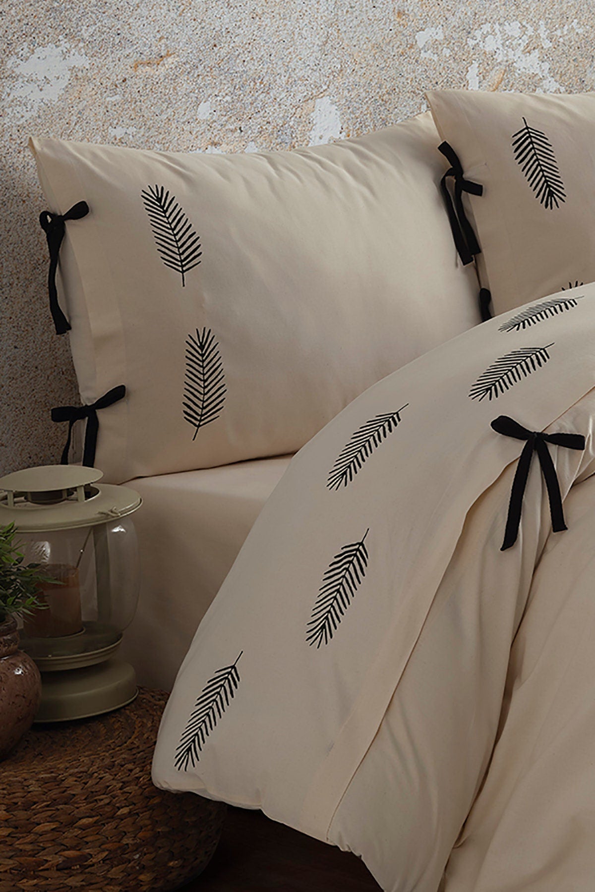 Cotton Duvet Cover Set with Bowknot Closure