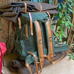 Leather and Waxed Canvas Backpack, 50 Liter