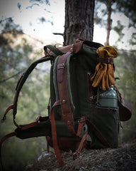 Waxed Canvas Backpack with Leather Flap and Bottom