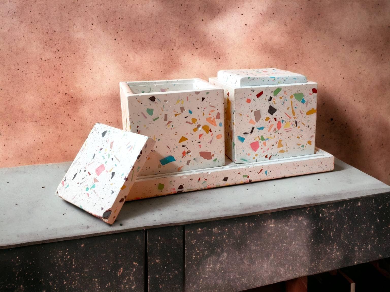 Terrazzo Lidded Jar with Tray Set: Decorative Kitchen Storage