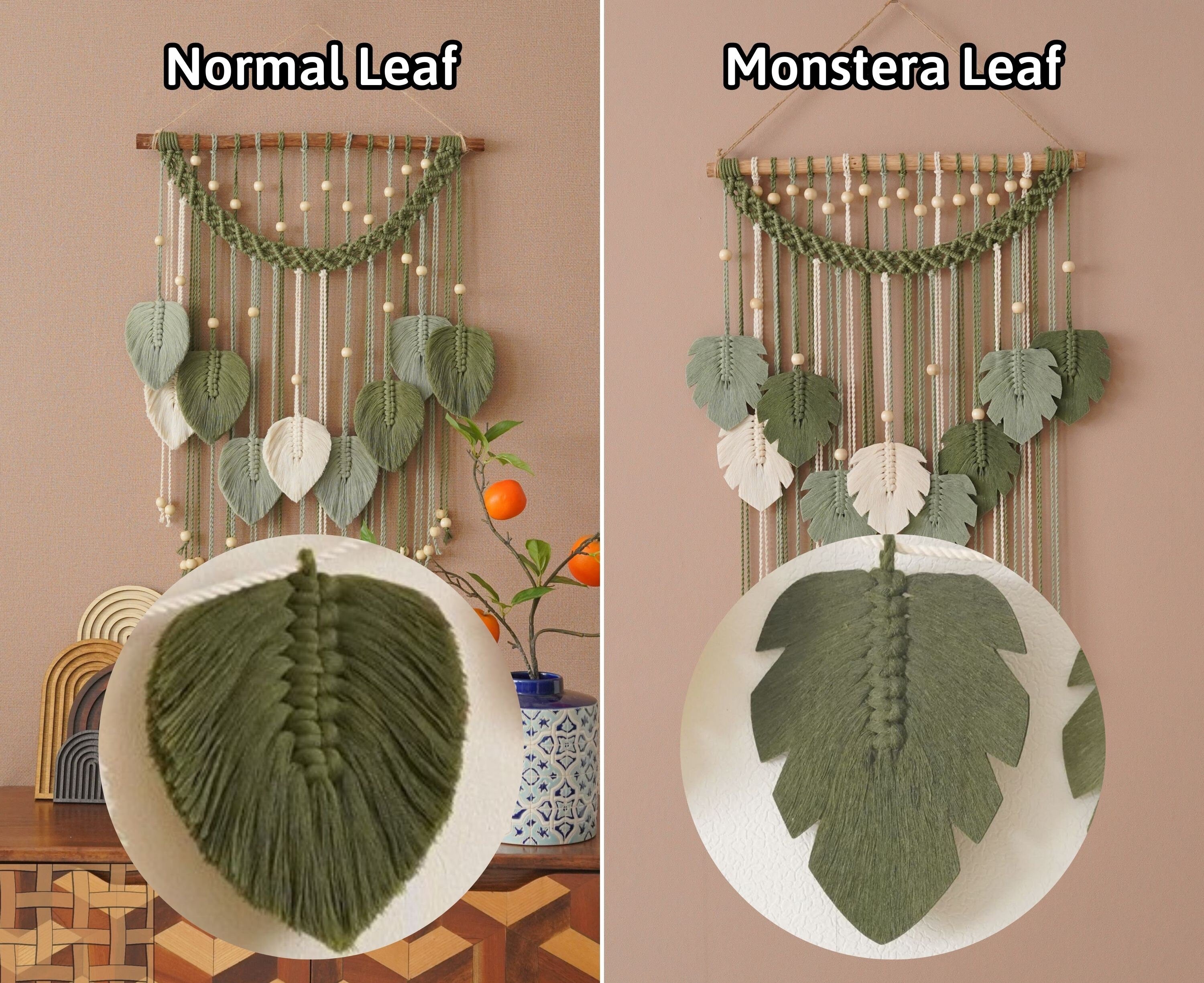 Botanical Wall Art, Tropical Home Decor, Macrame Leaf Decor, Summer Wall Art, Boho Macrame Decor, Bedroom Wall Art