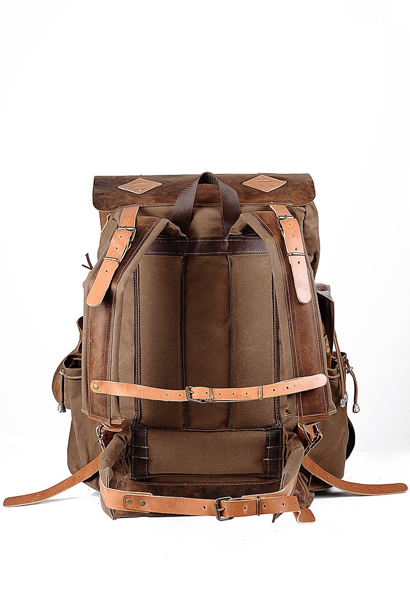 Wax Canvas and Genuine Leather Backpack, 50 Liters