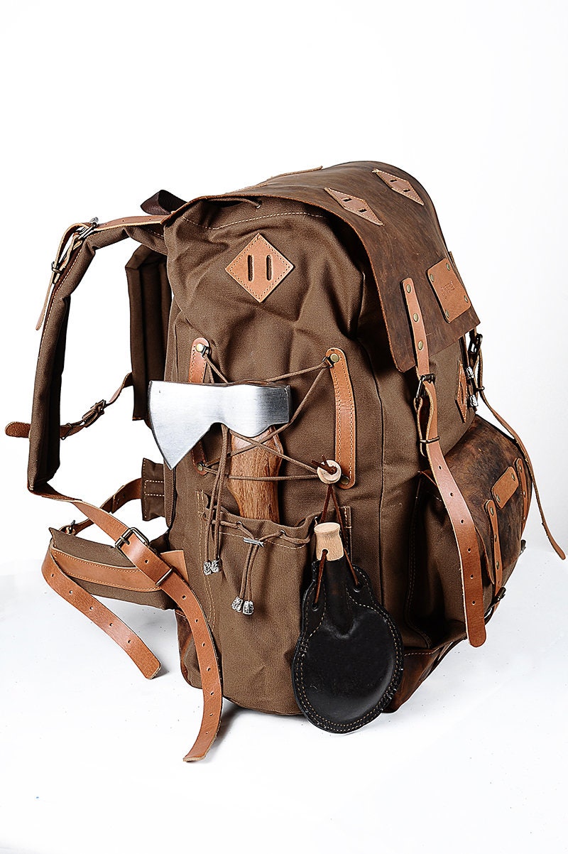 Wax Canvas and Genuine Leather Backpack, 50 Liters