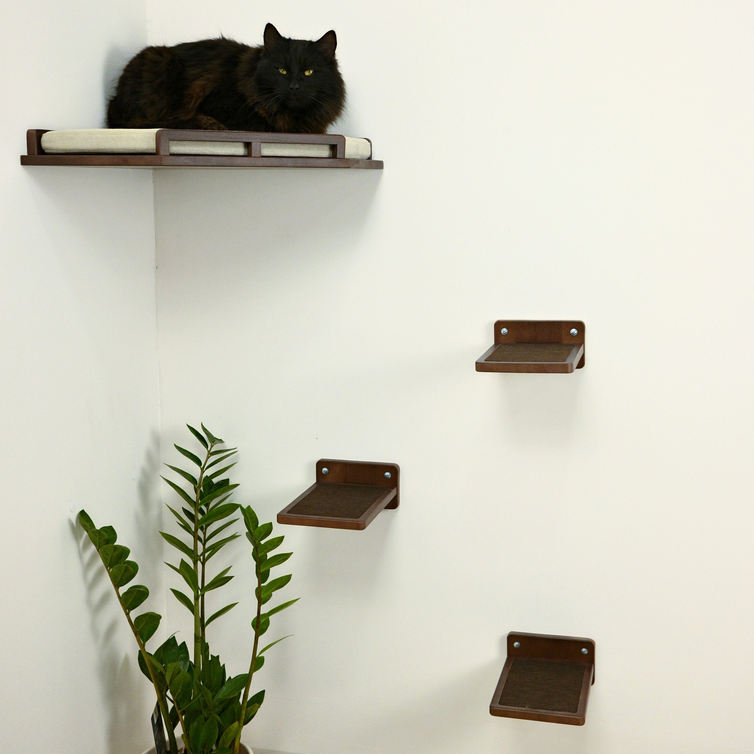 Corner Cat Shelf with Pillow, Wall-Mounted Cat Bed, Large Cat Perch