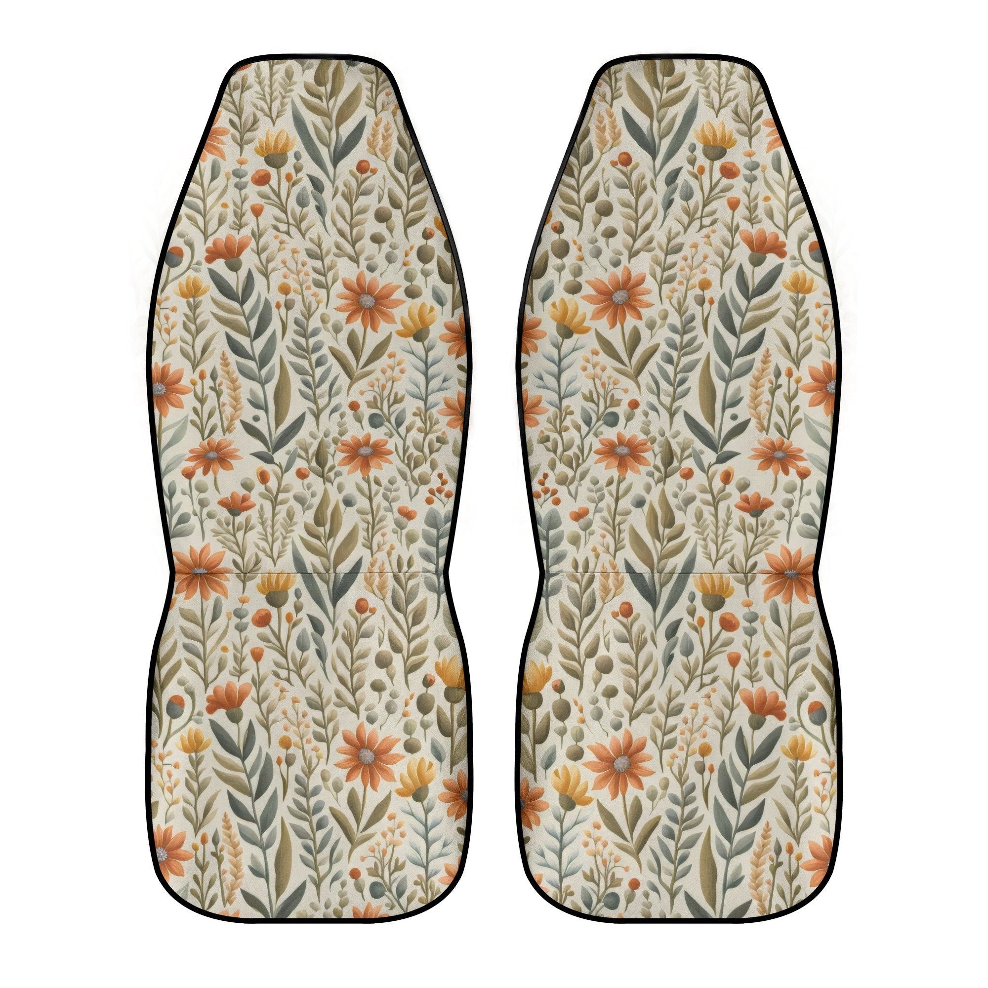 Boho Floral Car Seat Covers Light Rust Tan Spring Summer Flower Car Seat Accessories Front Back
