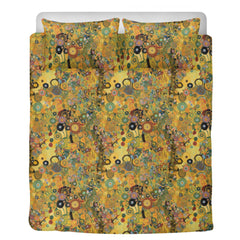 Klimt Floral Duvet Cover Set, Soft Polyester Bedding Yellow, The Kiss Inspired