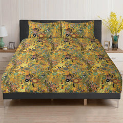 Klimt Floral Duvet Cover Set, Soft Polyester Bedding Yellow, The Kiss Inspired