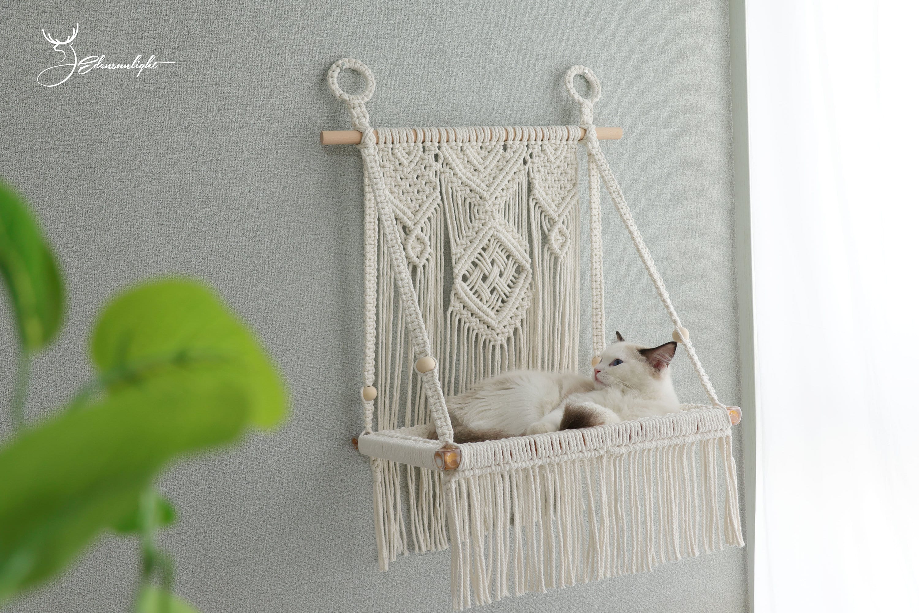 Macrame Cat Wall Bed, Solid Wood Cat Wall Furniture, Wall Hammock, Wall Step, Wall Shelf, Hanging Cat House, Cat Tree, Pet Furniture