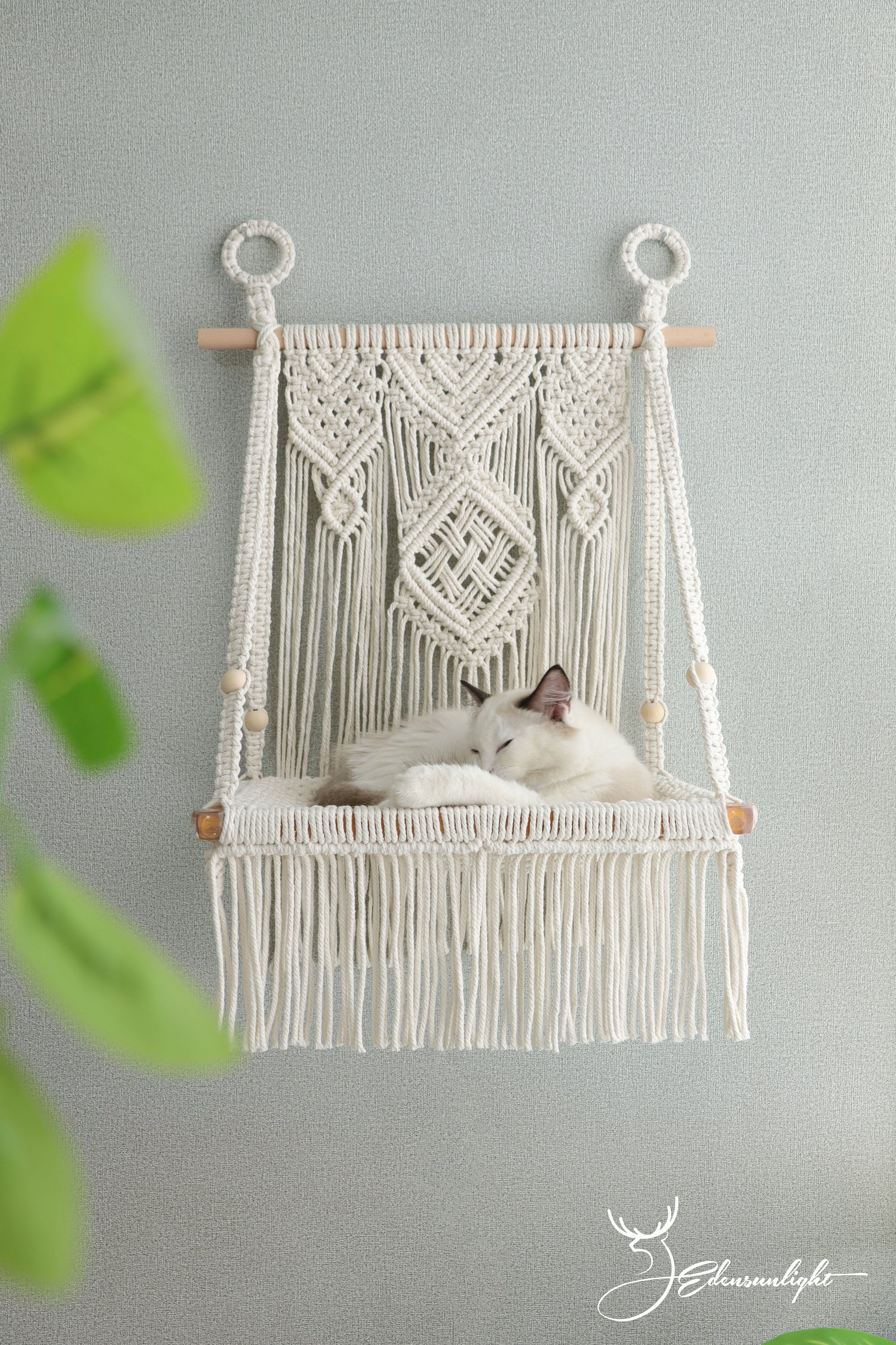 Macrame Cat Wall Bed, Solid Wood Cat Wall Furniture, Wall Hammock, Wall Step, Wall Shelf, Hanging Cat House, Cat Tree, Pet Furniture