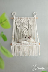 Macrame Cat Wall Bed, Solid Wood Cat Wall Furniture, Wall Hammock, Wall Step, Wall Shelf, Hanging Cat House, Cat Tree, Pet Furniture
