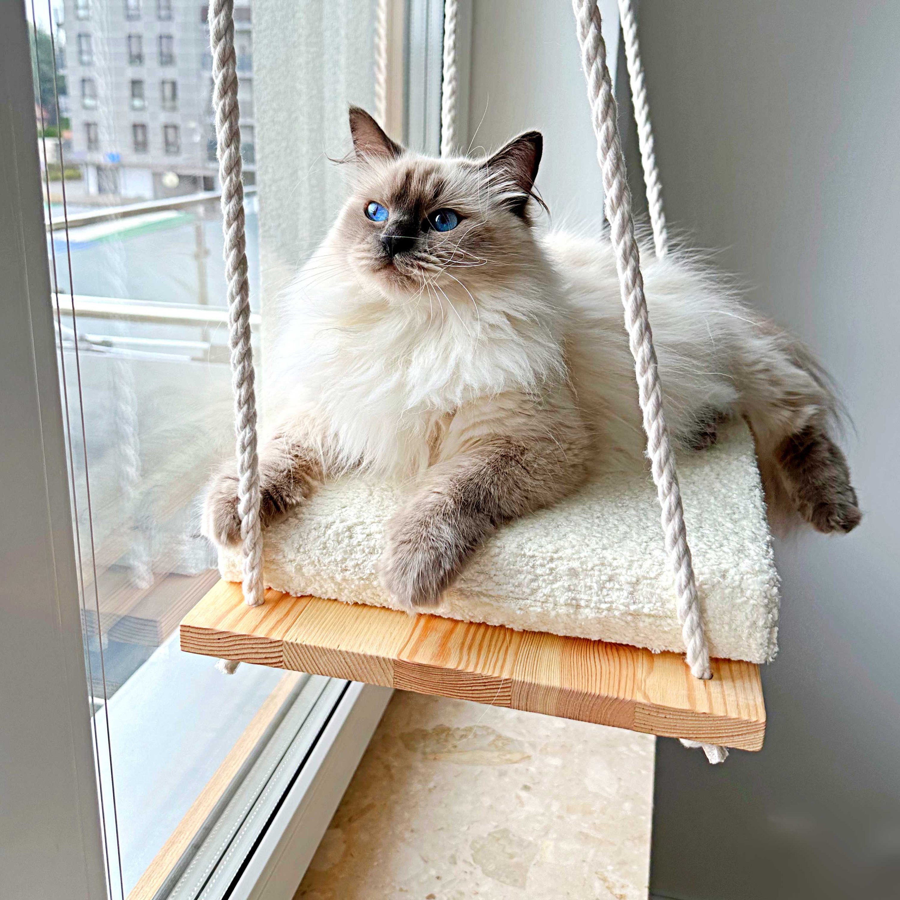 Cat Window Perch, Cat Hammock, Cat Window Bed, Wood Cat Shelves, Minimalistic Pet Furniture