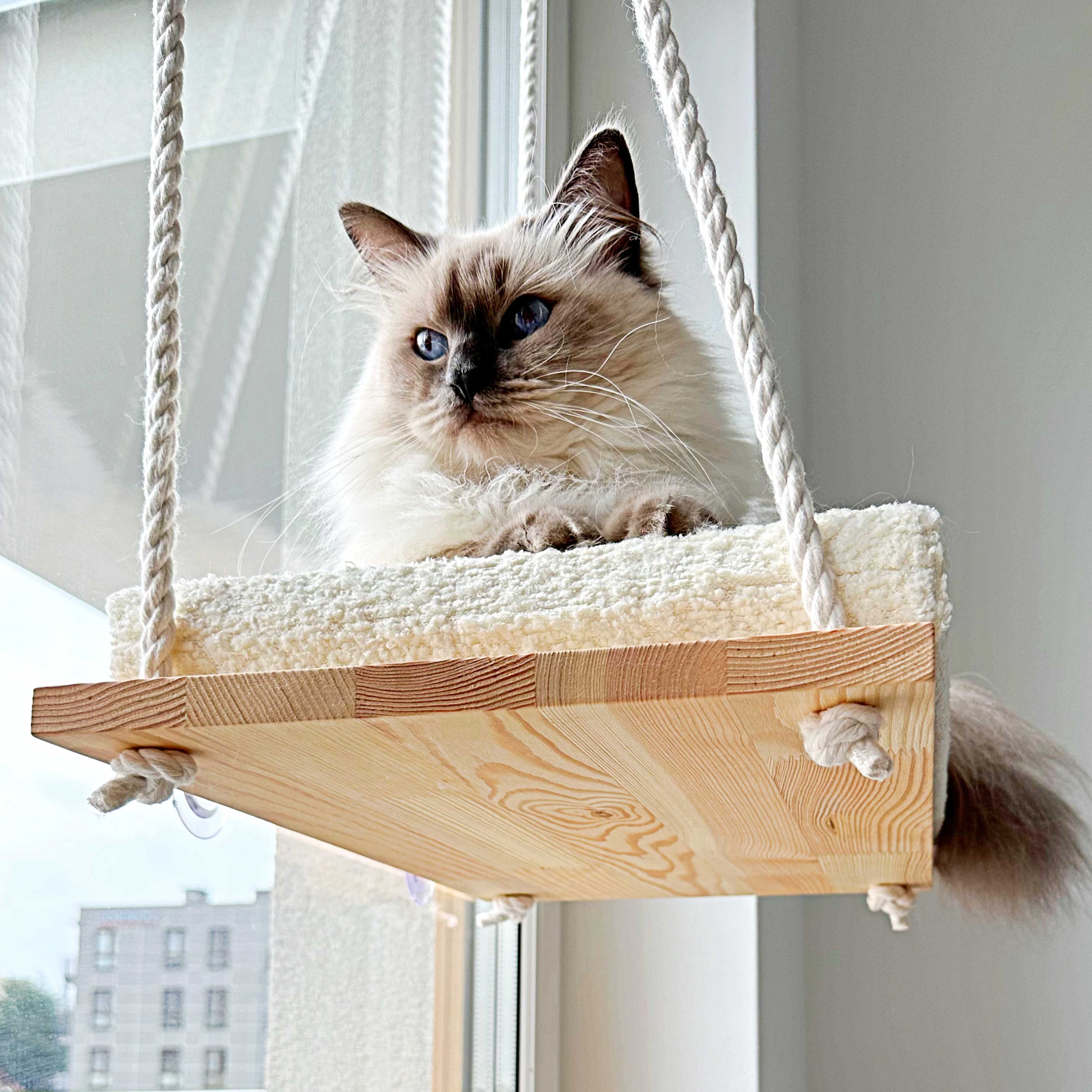 Cat Window Perch, Cat Hammock, Cat Window Bed, Wood Cat Shelves, Minimalistic Pet Furniture