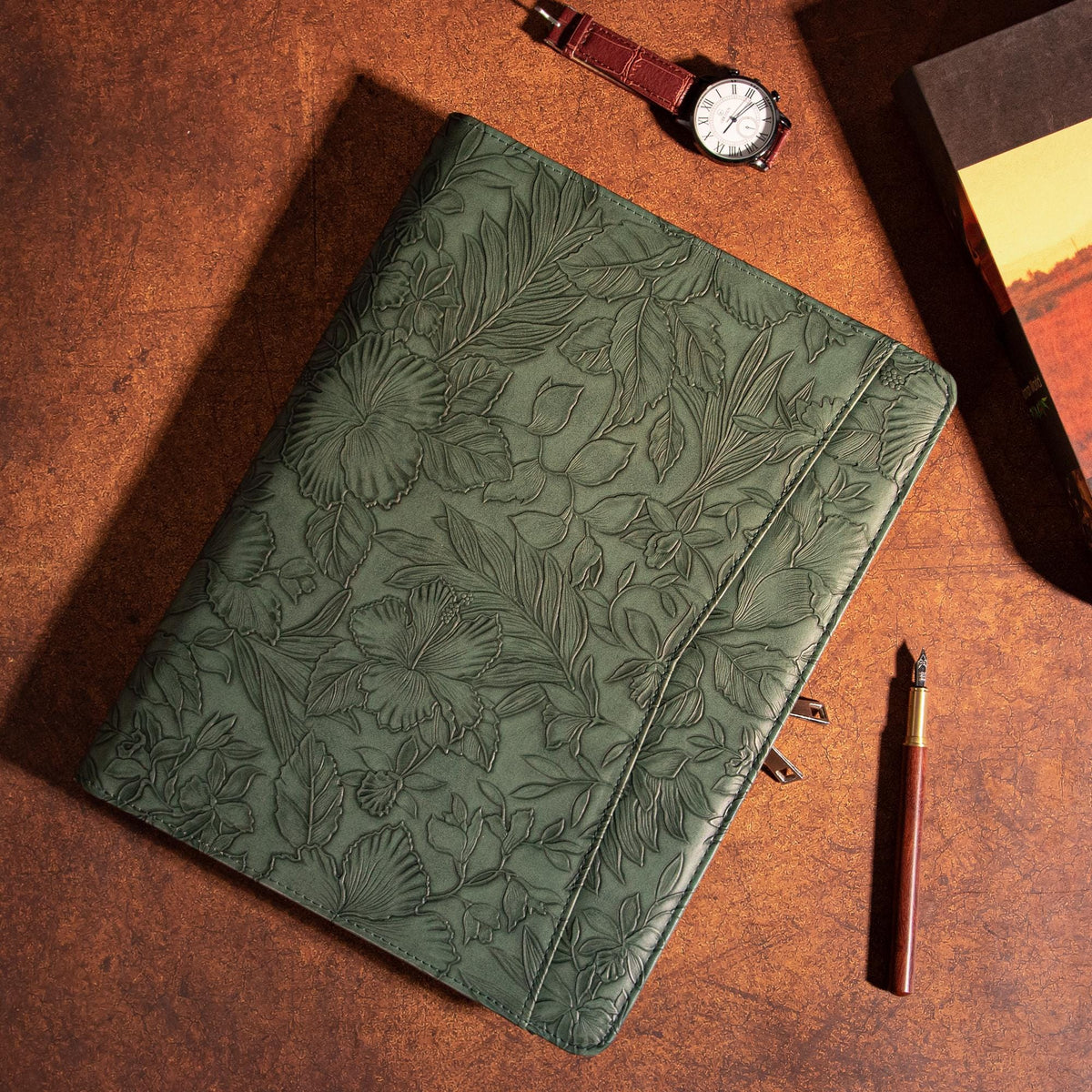 Personalized Leather Portfolio, A4 Custom Journal Cover for Women, Embossed PU Leather Padfolio for 13" MacBook, Company Gift, Anniversary Gift