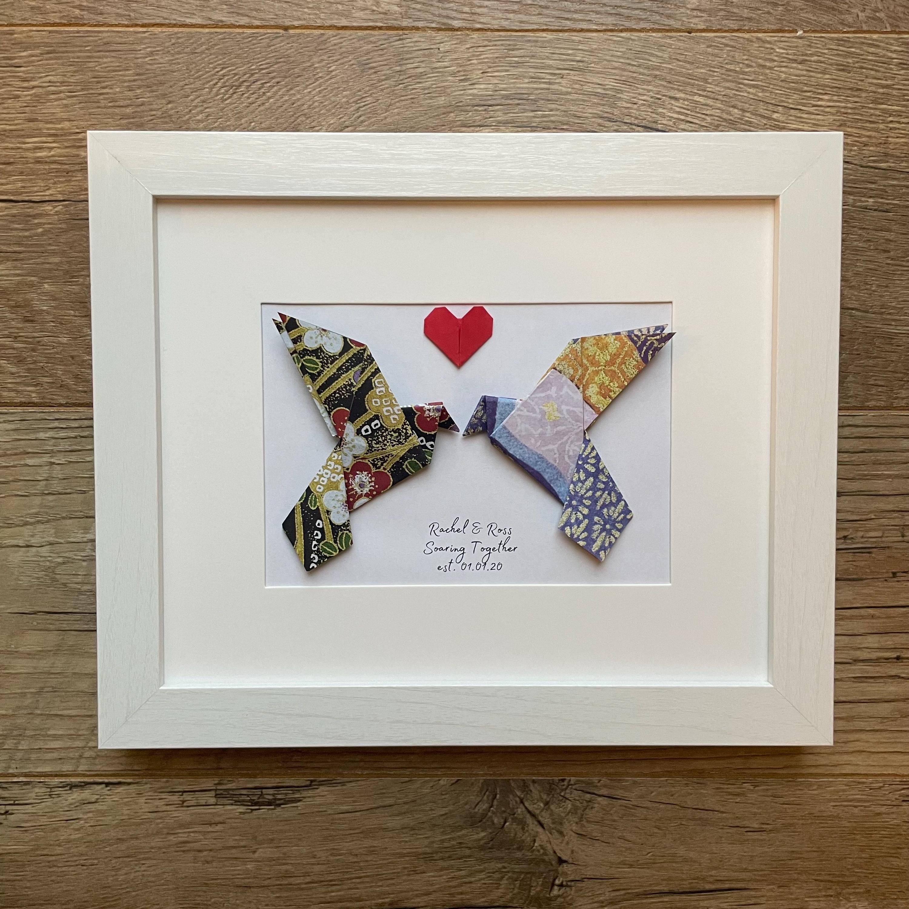 Personalized Origami Lovebirds Art, 8x10 White Frame