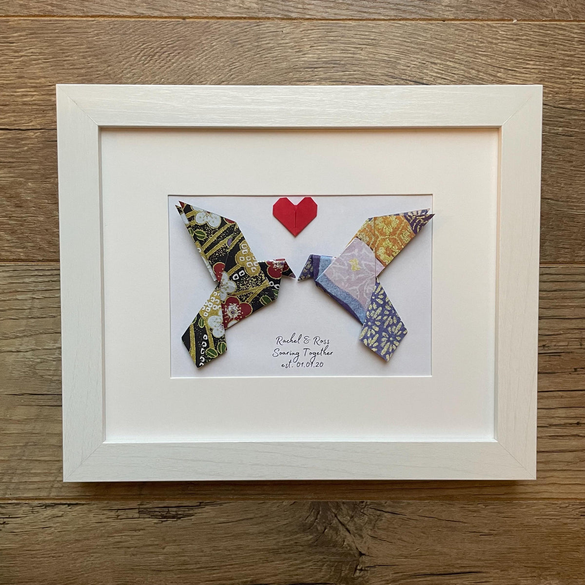 Personalized Origami Lovebirds Art, 8x10 White Frame