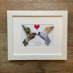 Personalized Origami Lovebirds Art, 8x10 White Frame
