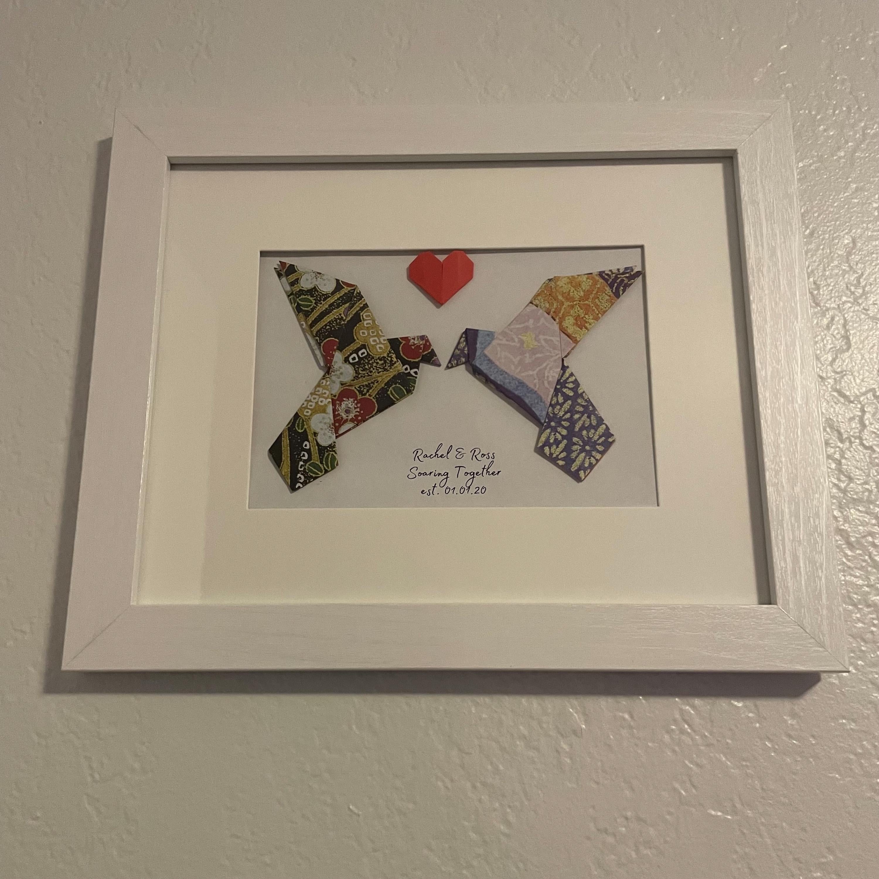 Personalized Origami Lovebirds Art, 8x10 White Frame