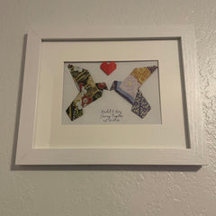 Personalized Origami Lovebirds Art, 8x10 White Frame