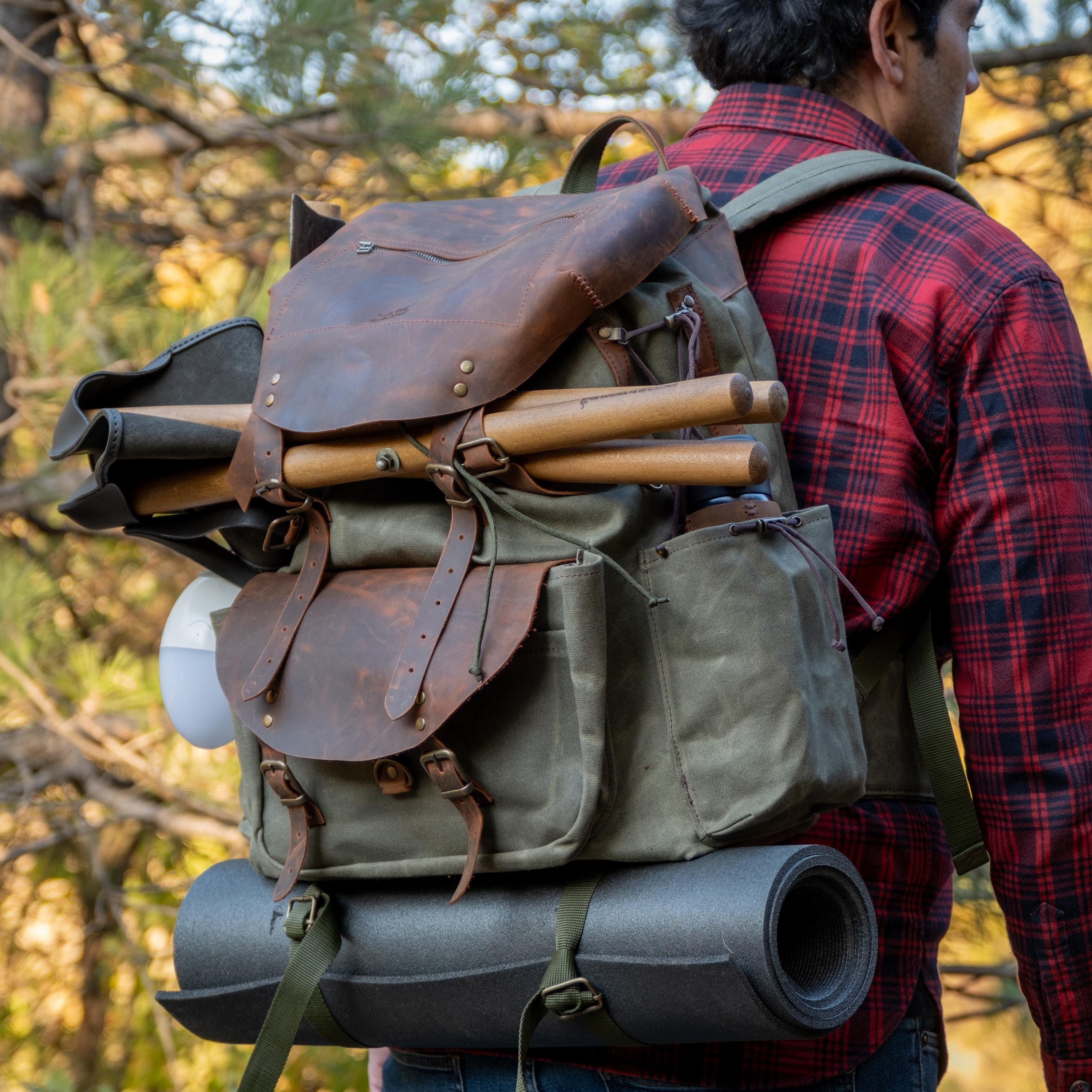 Mountain Backpack – Waxed Canvas Leather Waterproof Camping Bag