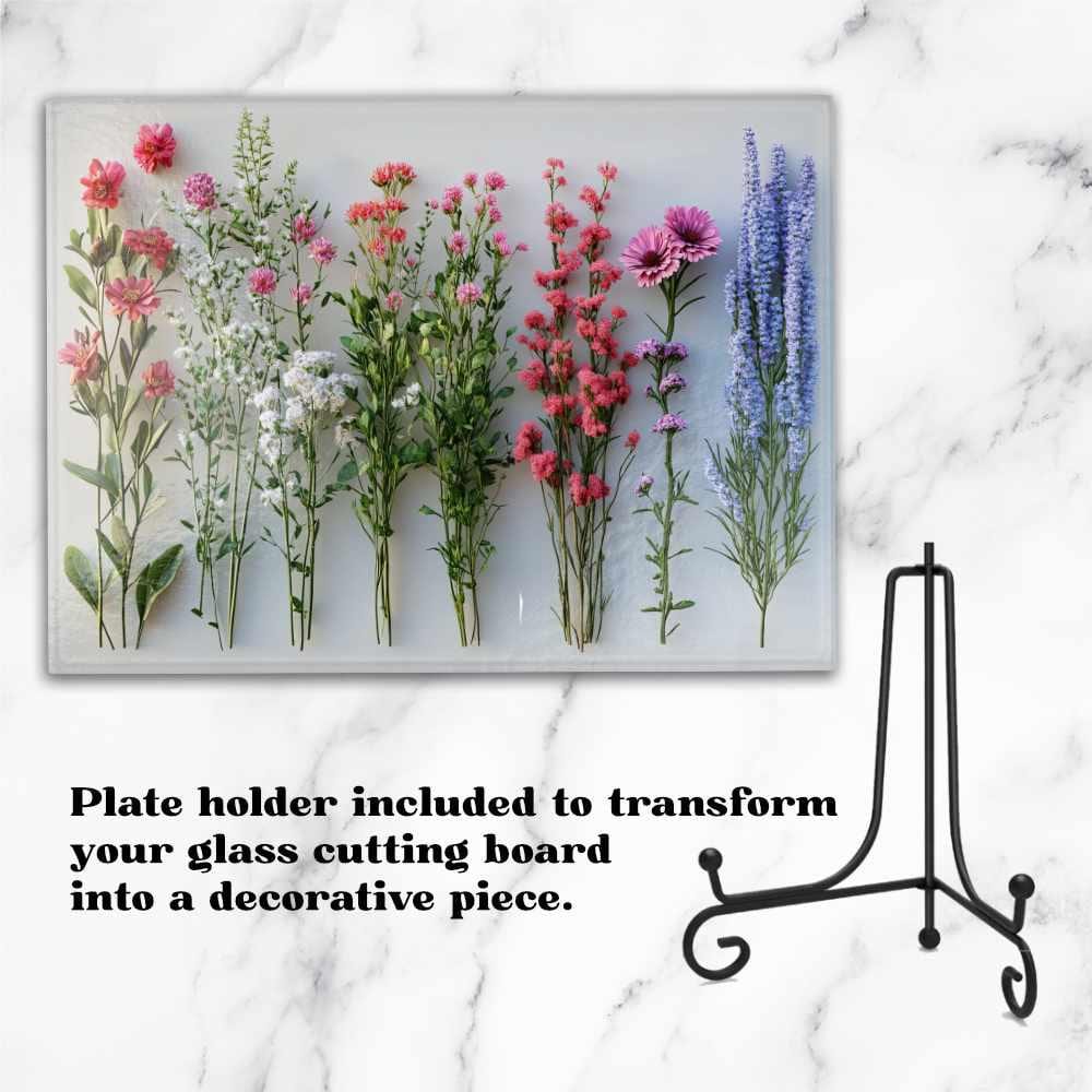 Glass Cutting Board - Wildflowers Tempered Glass Chopping Board - Cheese and Charcuterie Glass Cutting Board - Kitchen Decor Gift Idea