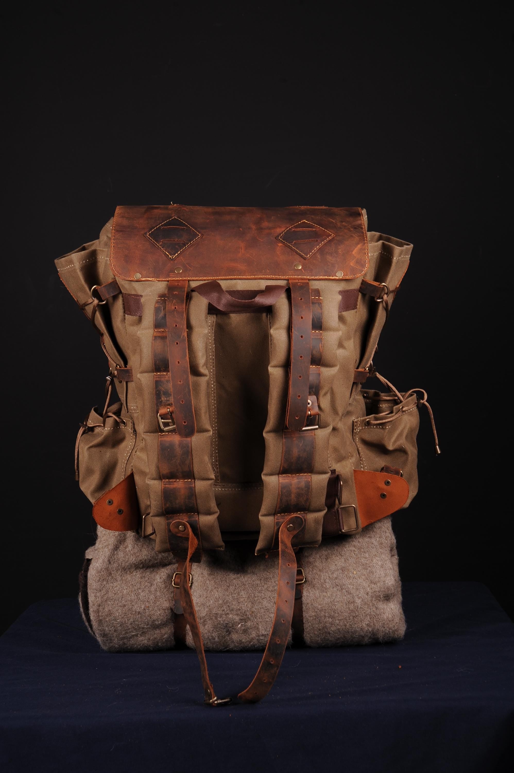 Camping Backpack | Leather - Waxed Canvas Backpack | Bushcraft, Hiking, Travel | 30L to 80L