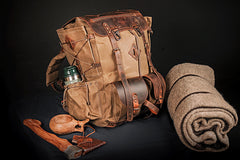 Camping Backpack | Leather - Waxed Canvas Backpack | Bushcraft, Hiking, Travel | 30L to 80L