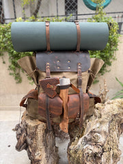 Waxed Canvas Backpack with Leather Details, 50 L