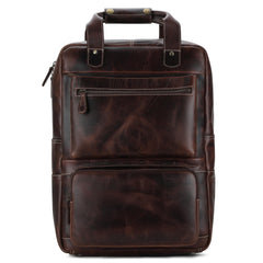 Leather Laptop Backpack Large Capacity Weekender Overnight Camping Rucksack Multi-Pocket Bag