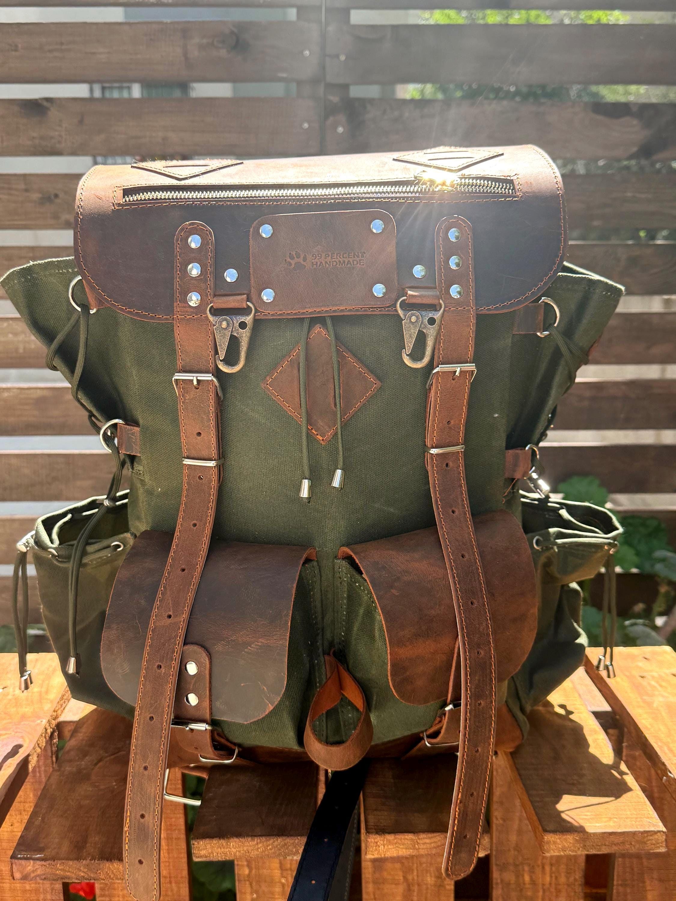 Camping Backpack | Leather - Waxed Canvas Backpack | Bushcraft, Hiking, Travel | 30L to 80L