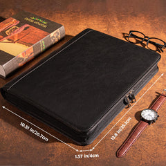 Personalized Padfolio with Name/Logo, Vintage Black Leather Portfolio for Men, A4 Custom Journal Cover, Company Party Gift