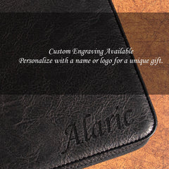 Personalized Padfolio with Name/Logo, Vintage Black Leather Portfolio for Men, A4 Custom Journal Cover, Company Party Gift