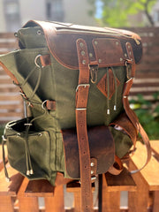 Camping Backpack | Leather - Waxed Canvas Backpack | Bushcraft, Hiking, Travel | 30L to 80L