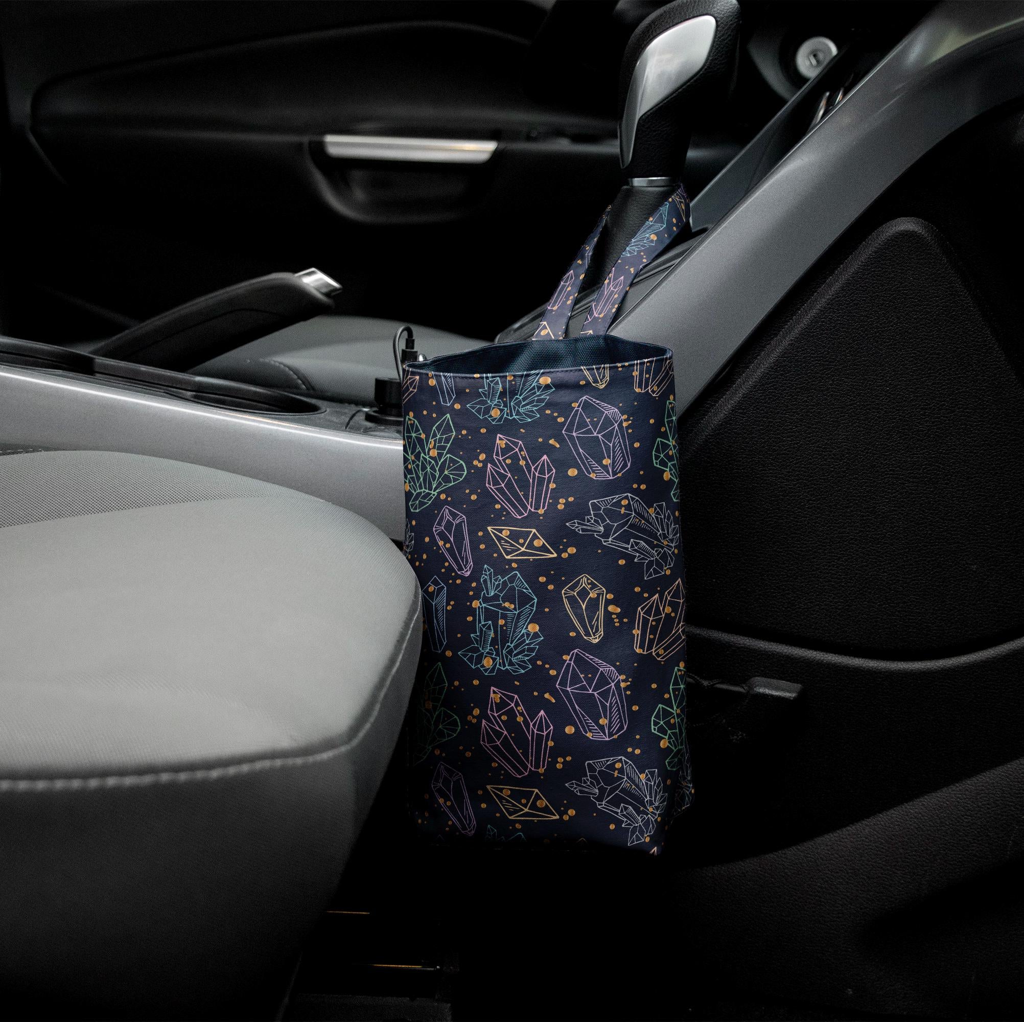 Crystal Car Trash Bag, Waterproof Hanging Organizer for Headrest or Gearshift